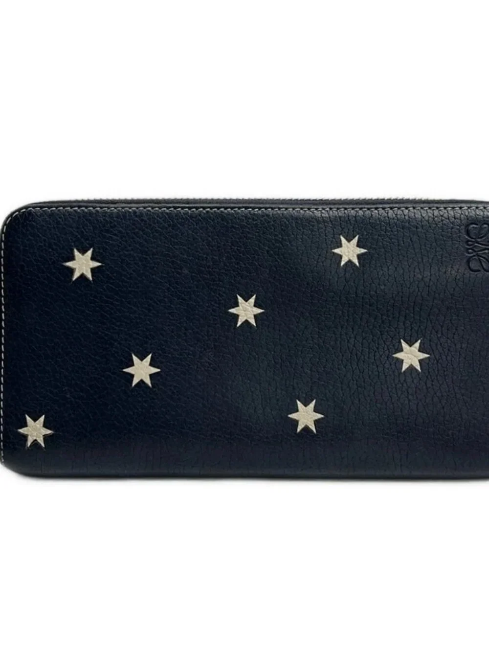 LOEWE Zip Around Wallet Stars Navy Cream Leather Long Wallet